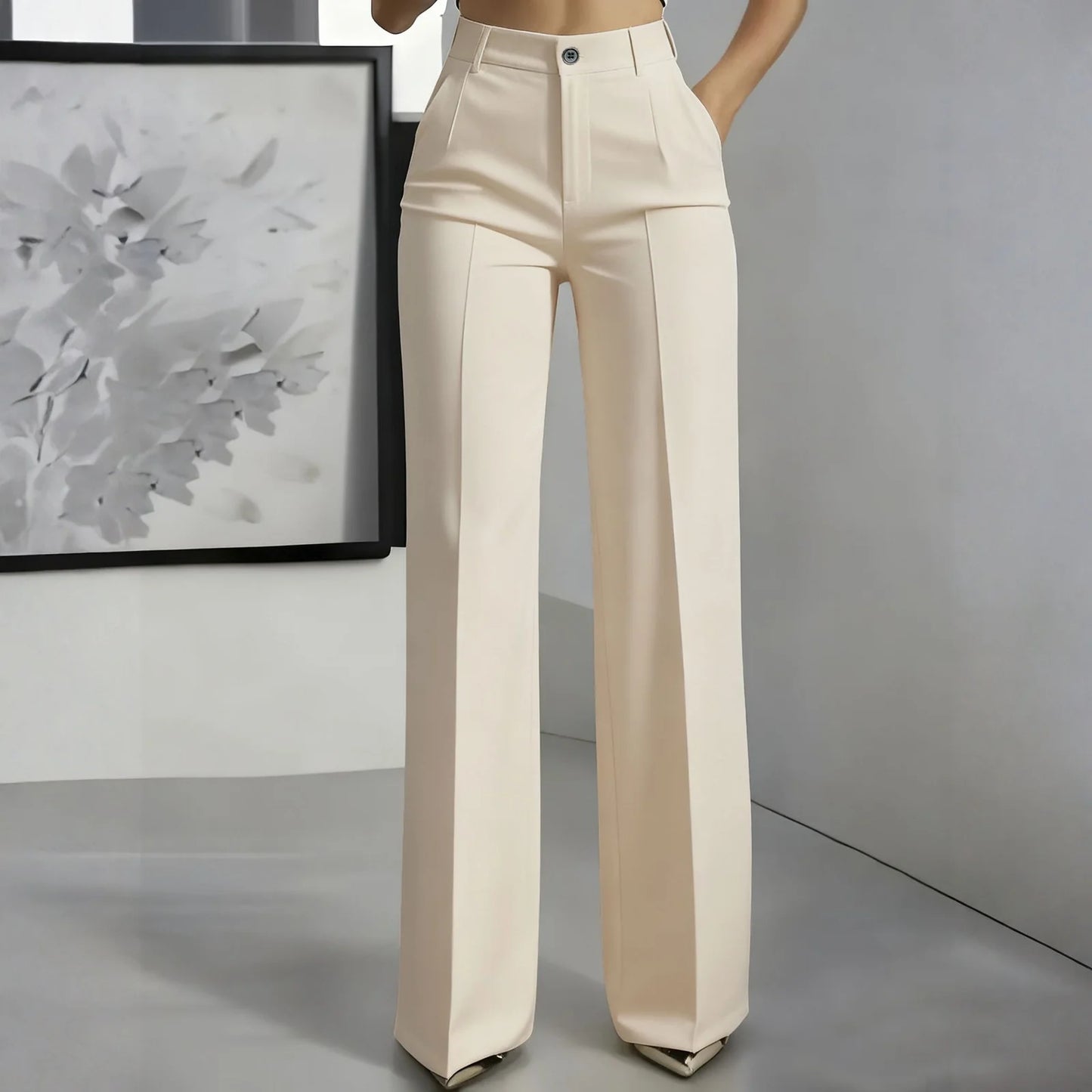 Women's High Waist Pants Drapey Straight-Leg Minimalist Blazer Pants Versatile Stylish Sophisticated Work Casual Trousers