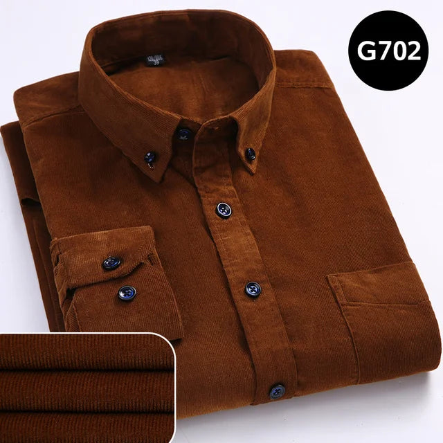 Size S-7XL Men's Corduroy Shirt Long Sleeve Cotton Casual Regular Fit Soft Comfortable Formal Dress Shirts Blouse Men Clothes