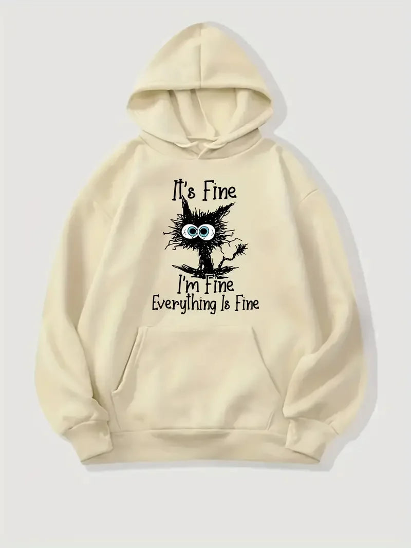 I'm Fine Everthing Is Fine Letter Printed Women Hoodies Fashion Fleece Hoody Creativity Pullover Street Loose Cotton Sweatshirts