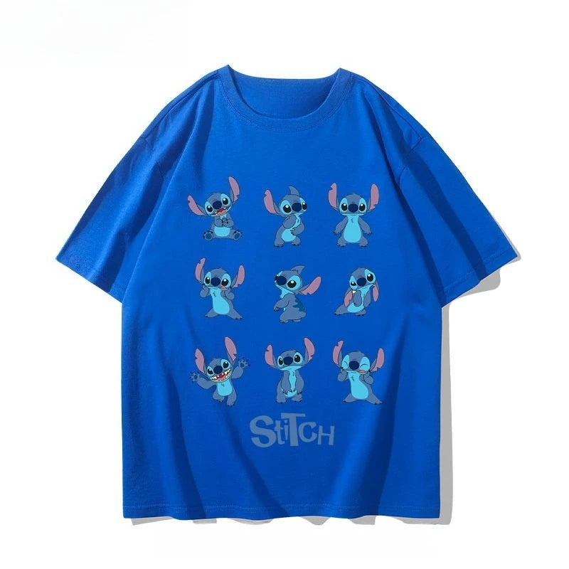 Stitch Couple T-Shirt Cartoon Printed Short Sleeve Cotton Loose Casual Short Sleeve Sports Half Sleeve Short Sleeve Popular Top