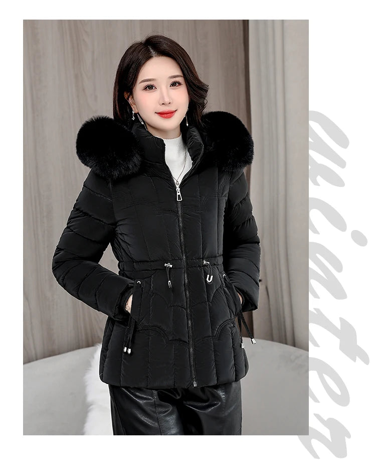 Winter  New Down Jacket Women Parkas Fashion High-Quality Warm Cotton Padded Coat Ladies Short Overcoat Hooded Overwear Tops