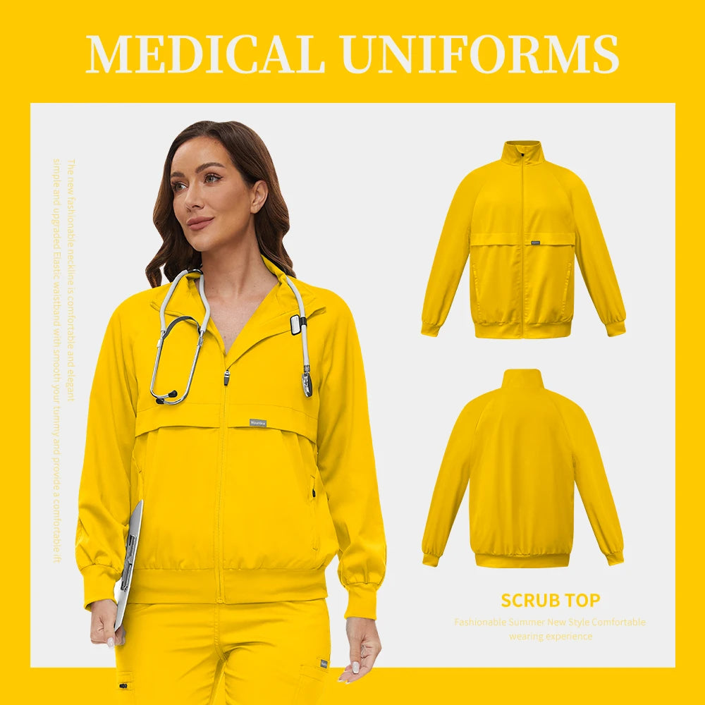 Medical Hospital Scrub Uniforms Medical Scrubs Tops Zipper Nursing Scrubs Jacket for Women High Quality Warm Outerwear Work Wear