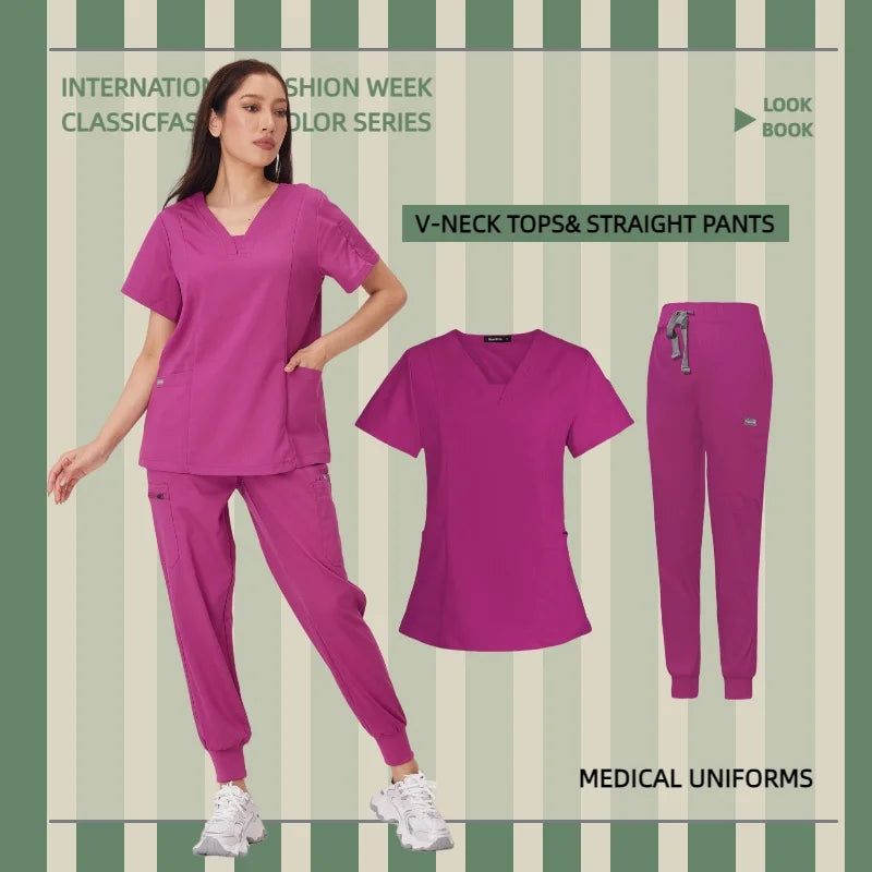 Surgical Uniforms Woman Scrub Set Medical Nurse Beauty Salon Workwear Clinical Scrubs Top Pants Spa Doctor Nursing Clinical Suit