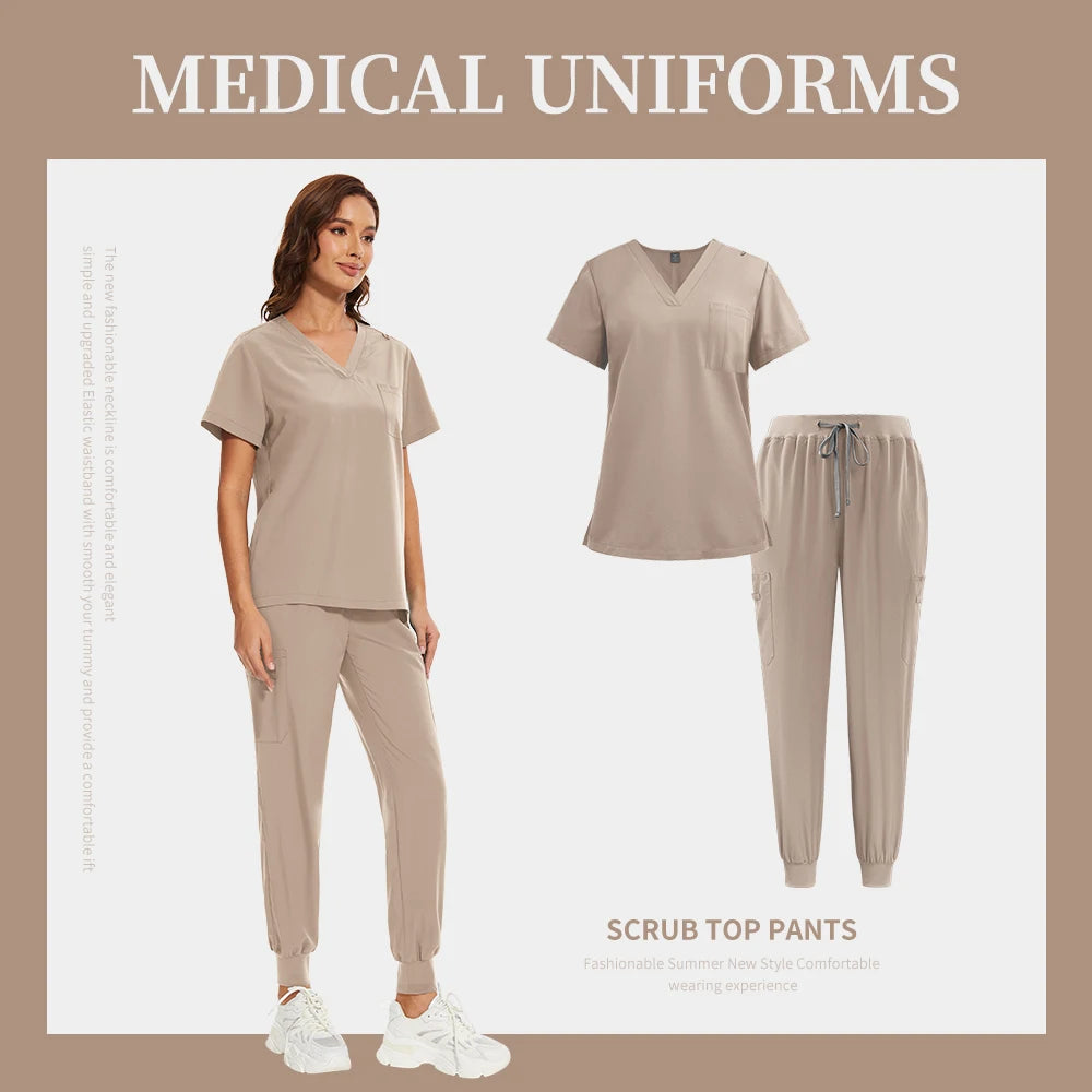 Women Men Unisex Scrub Set Medical Nursing Scrub Surgical Uniforms Beauty Salon Work Wear Clinical Scrubs Tops Pants Doctor Suit