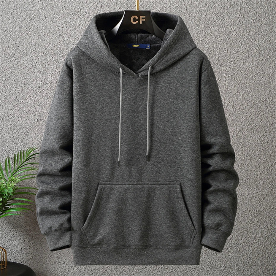 Solid Color Hoodies Men 12XL 10XL Plus Size Hoodies Autumn Winter Thick Fleece Hoodie Male Big Size 12XL Hooded Pullover Black