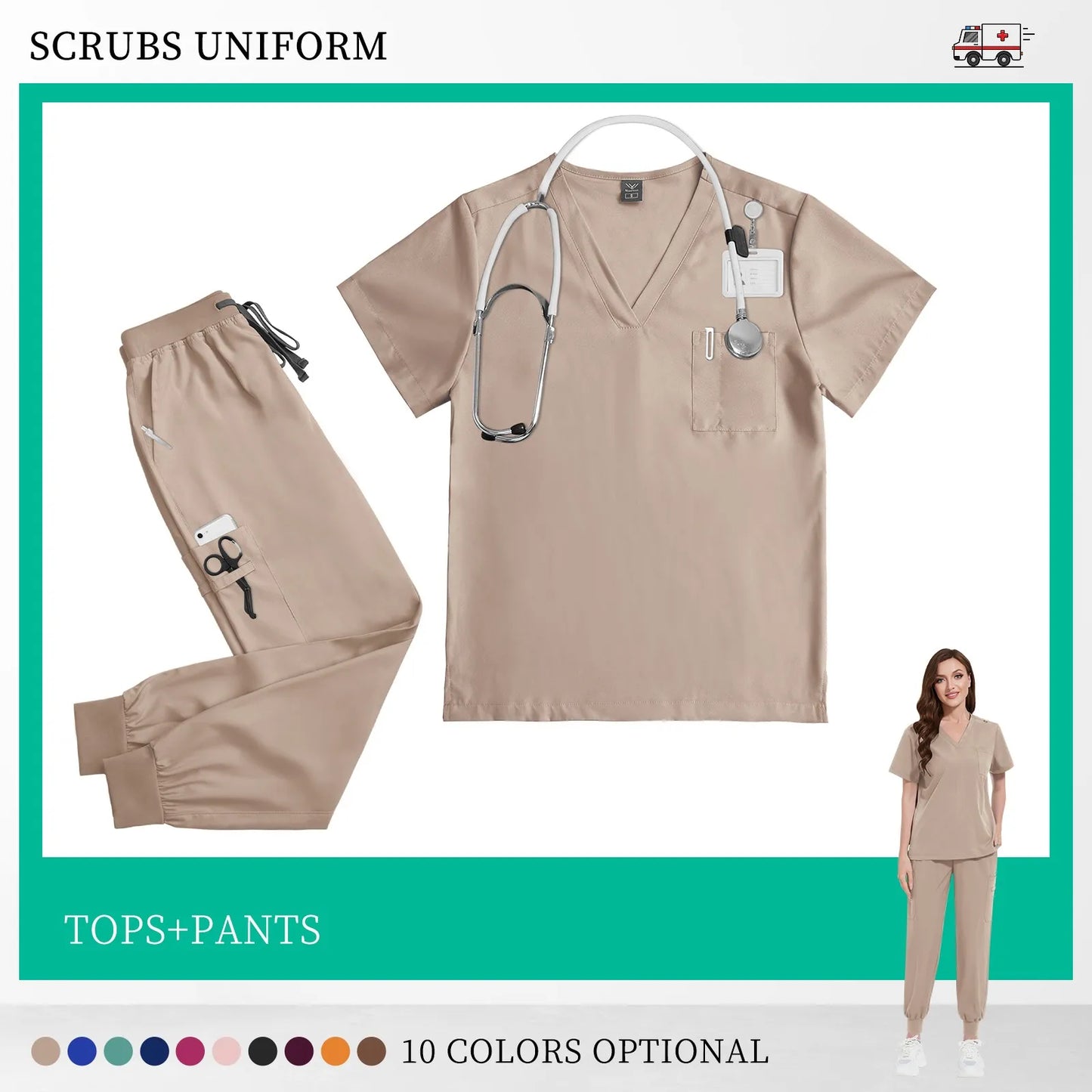 Beauty Salon Work Set Operating Room Scrub Nursing Uniforms with Antibacterial Wrinkle Doctor Medical Workwear Nurse Accessories