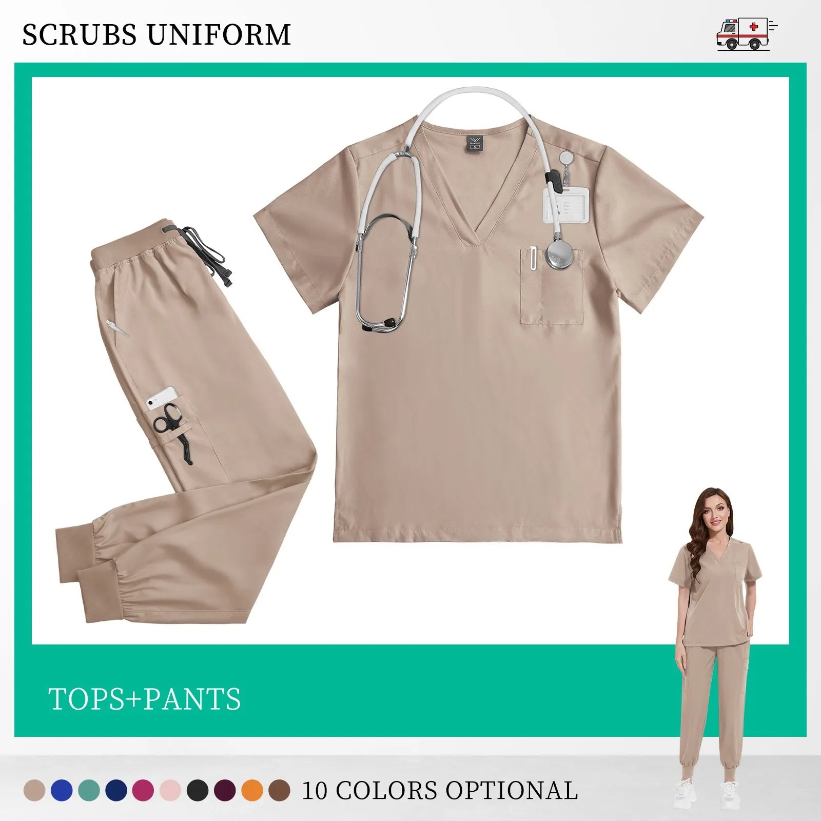 Beauty Salon Work Set Operating Room Scrub Nursing Uniforms with Antibacterial Wrinkle Doctor Medical Workwear Nurse Accessories