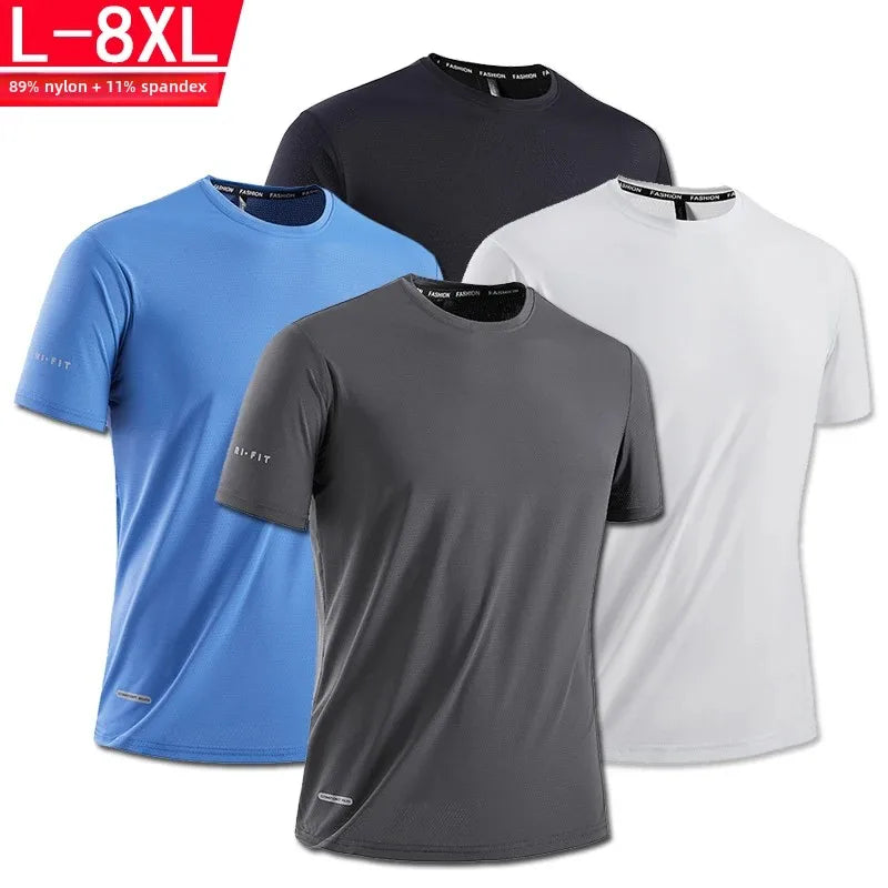 High-Quality Ice Silk T-Shirts Men Plus Size 8XL Male Tshirt Man Tee Shirt Breathable Wearing Tee Tops Running Fast Shipping