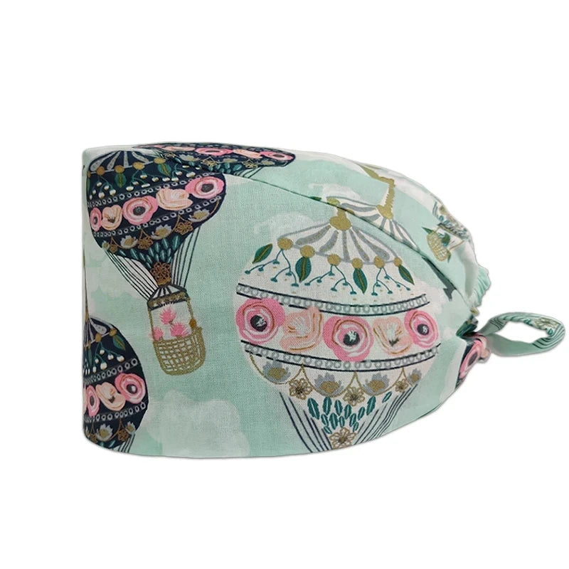 Nurse Scrubs Cap Adjustable Scrubs Hat Unisex Cotton Pink Print Nursing Caps Accessories Medical Work Hat Pet Shop Surgicals Hat