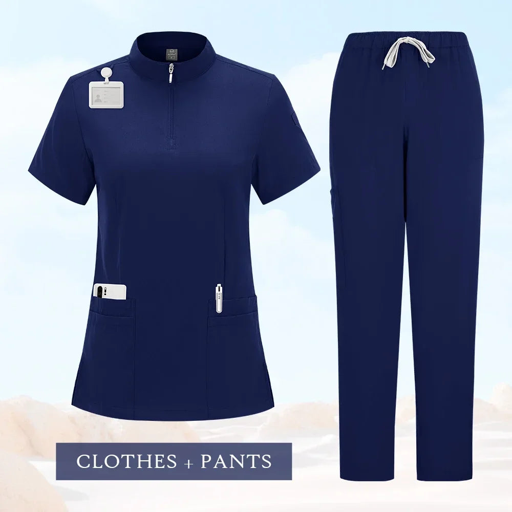 Professional Medical Scrubs for Women Doctor Nurse Uniform Clinical Surgery Outfit Lab Coat Pants Set Spa Beauty Salon Workwear