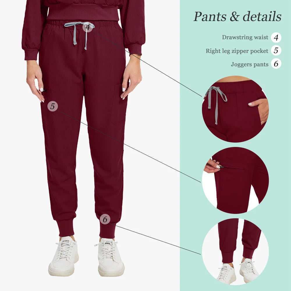 Nurse Nursing Medical Scrub MultiColor Jogging Pants Set Long Sleeved Jacket Workwear Set Hospital Clinical Uniform Woman Female