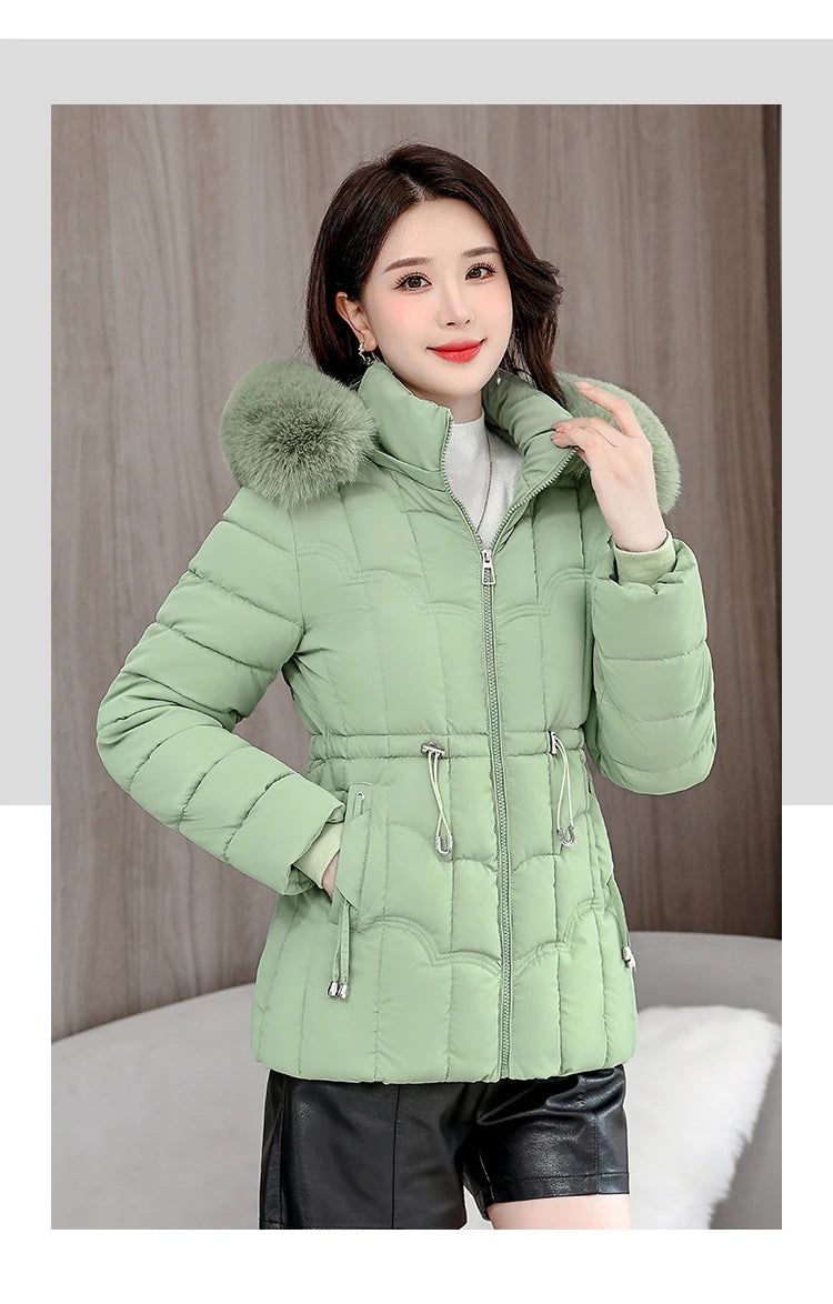 Winter  New Down Jacket Women Parkas Fashion High-Quality Warm Cotton Padded Coat Ladies Short Overcoat Hooded Overwear Tops