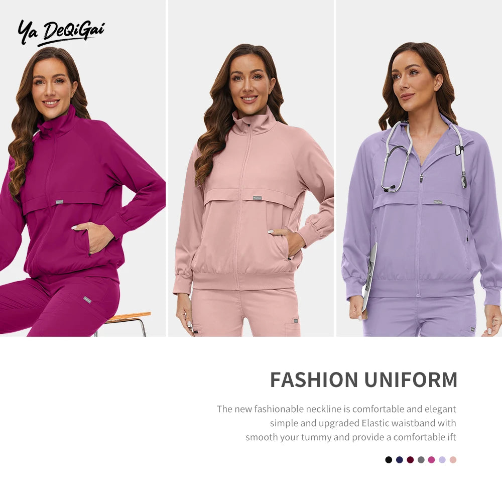 Medical Hospital Scrub Uniforms Medical Scrubs Tops Zipper Nursing Scrubs Jacket for Women High Quality Warm Outerwear Work Wear