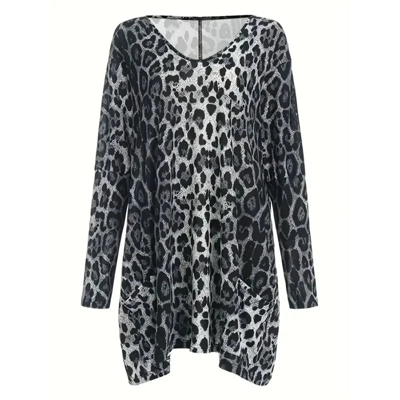 Plus Size Women's Fashion Christmas Printed Pocket Long Sleeved T-shirt Ladies Casual Autumn Winter Home Clothes Long Tee Tops