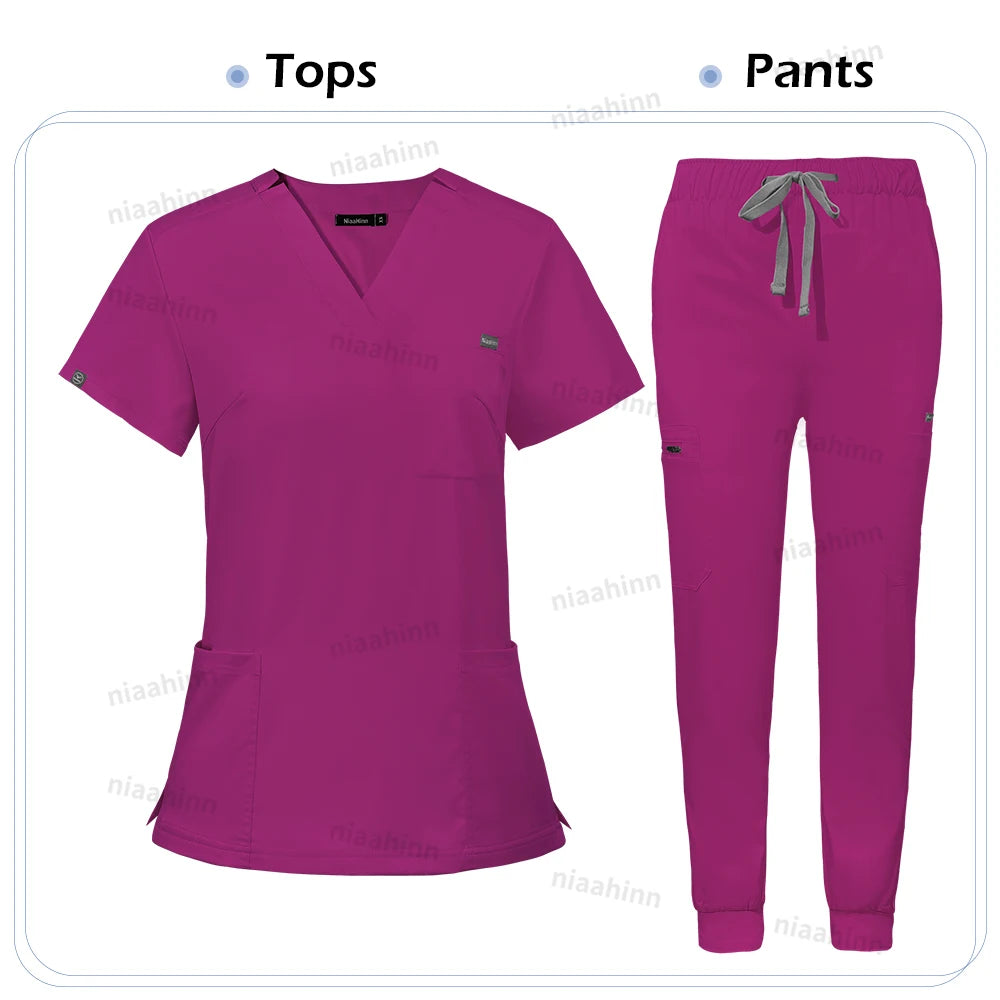 Niaahinn Scrub Nursing Accessories Medical Surgical Gowns Doctor Nurse Special Scrubs Minimalist Solid Color Work Wear Women Men
