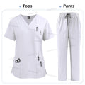 Elastic Scrub Set Operating Room Surgical Uniform Dental Veterinary Work Uniforms V-neck Short Sleeved Tops Pants Suit Wholesale