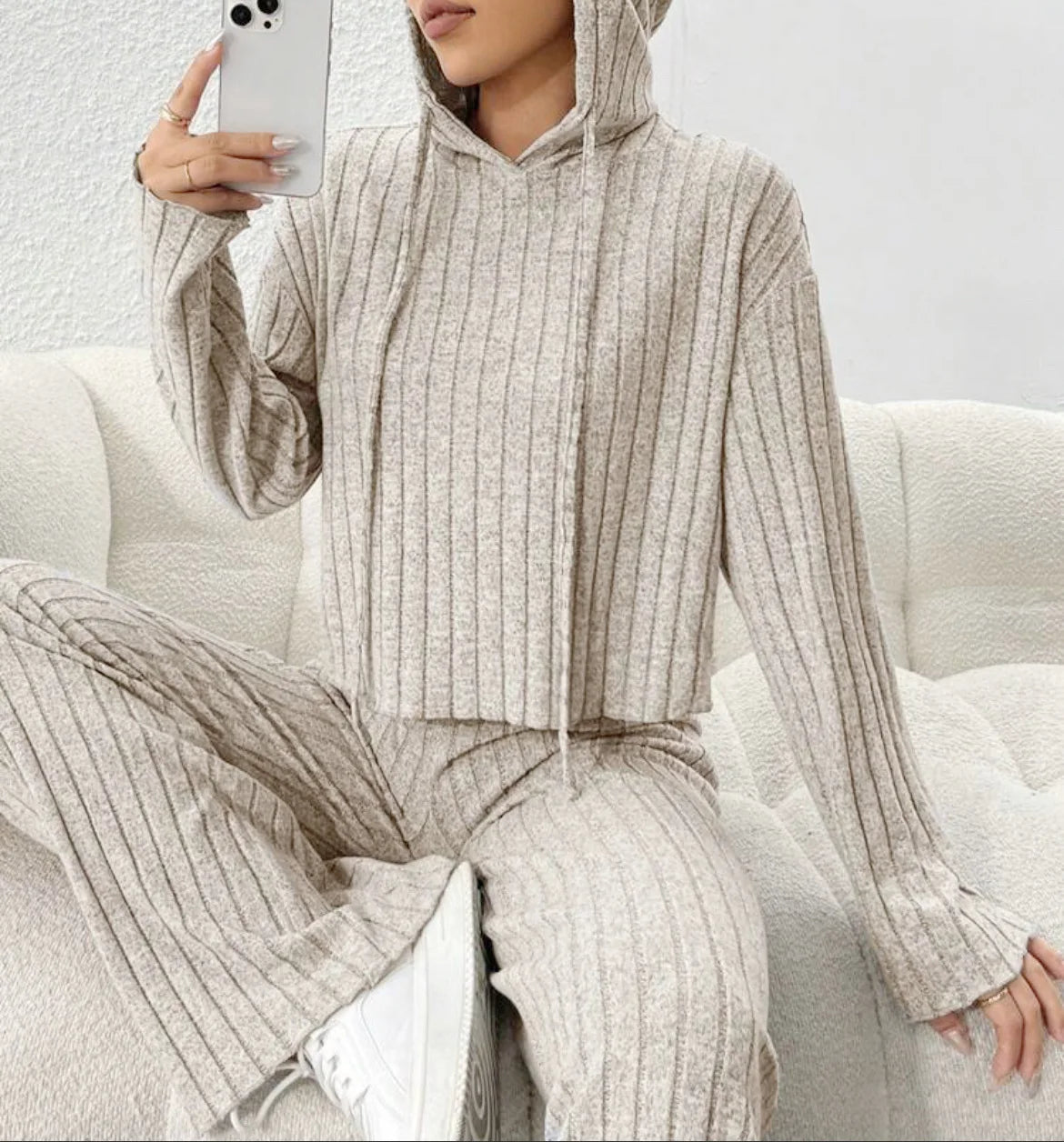 Fashion Long Sleeve Knitted Pant Sets Women Autumn Winter Home Casual Comfortable 2 Piece Sets Women Outfit  Two Piece Set