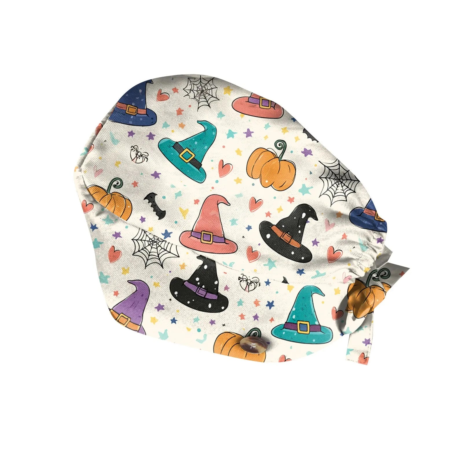 Halloween Print Work Cap Fashionable Casual Women's Printed Elastic Scrub Hat Unisex Work Caps Nurse Accessories Nurse Cap