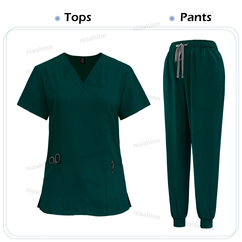 Medical Scrub Nursing Surgical Gown High Quality Elastic Scrub Healthcare Pharmacy Solid Color Uniform Wholesale Workwear Unisex