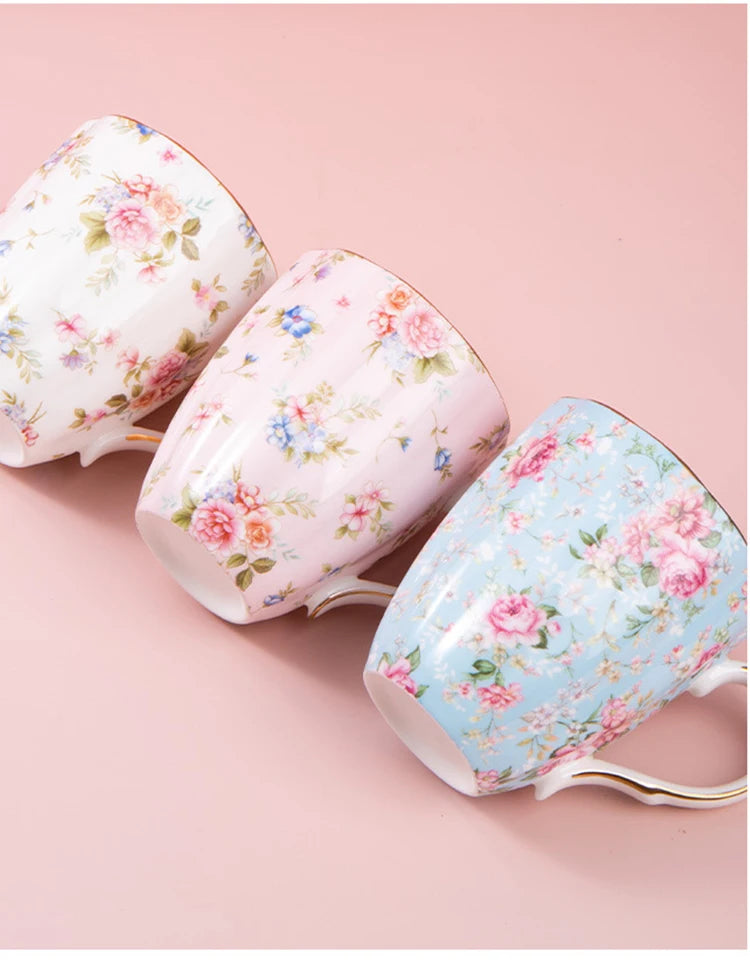 460ML Pumpkin-shaped Ceramic Mug Full cup of flower pattern Coffee Cup Big capacity Breakfast Milk tea cups Gift For Kids Girls