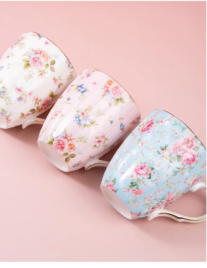 460ML Pumpkin-shaped Ceramic Mug Full cup of flower pattern Coffee Cup Big capacity Breakfast Milk tea cups Gift For Kids Girls