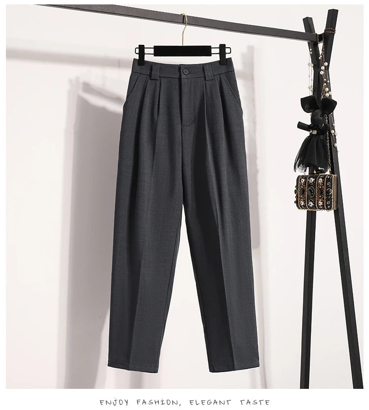 Plus Size Pants For Women Spring Summer 2025 New Korean Fashion High Waist Suit Pants Women Gray Or Black Casual Trousers Female
