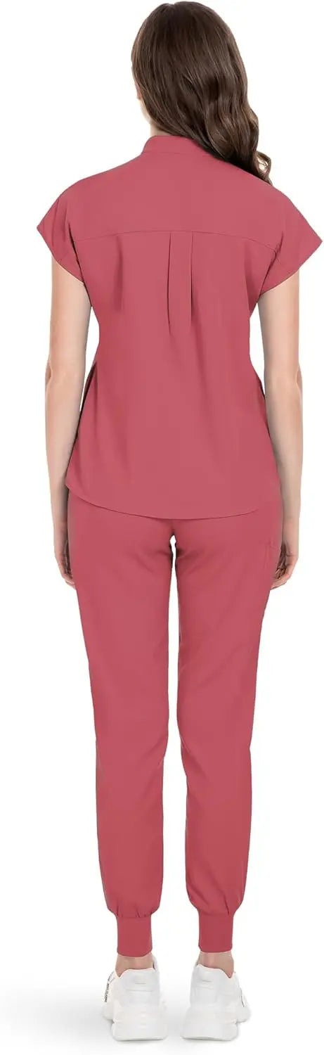 niaahinn Scrubs Set for Women Nurse Uniform Jogger Suit Stretch Top & Pants with Multi Pocket for Nurse Esthetician Workwear