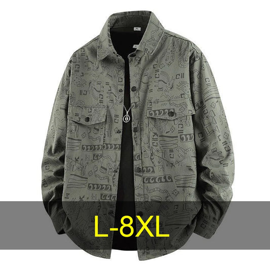 Graffiti Shirts Men Spring Autumn Long Sleeve Shirt Plus Size 8XL Fashion Casual Shirts Jackets Male Big Size 8XL