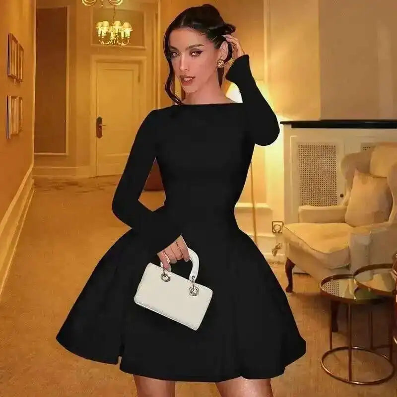 Townlike Lace Patchwork Waist Wrap A-line Dress Women Mini 2024 Autumn Winter Dress Backless Nightclub Sexy Party Dresses