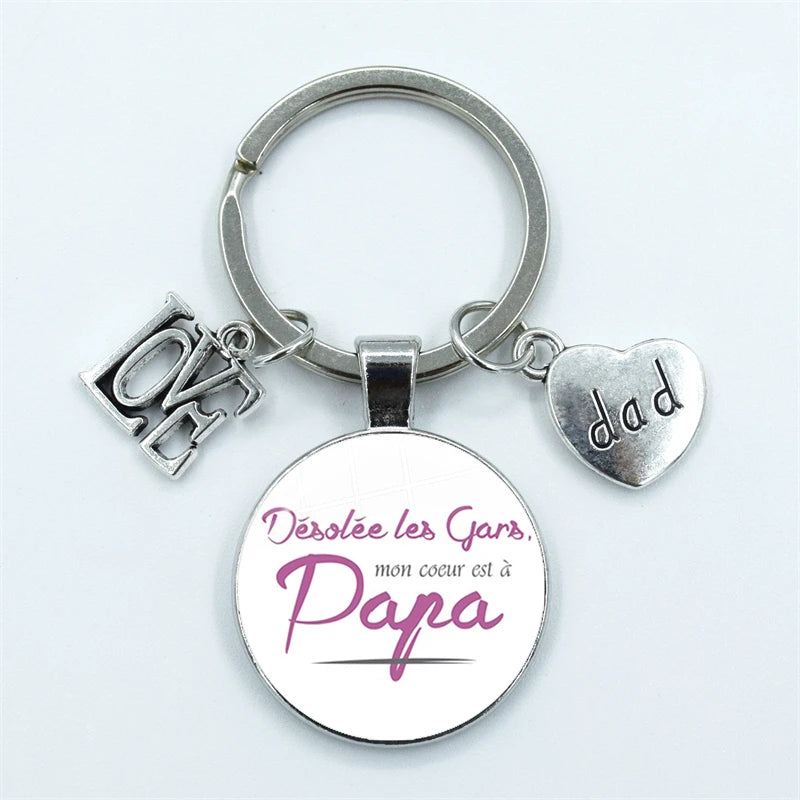 I Love Dad Keychain My Dad Is A Super Hero Pendant Glass Dome Cabochon Key Ring Father's Day Best Gift