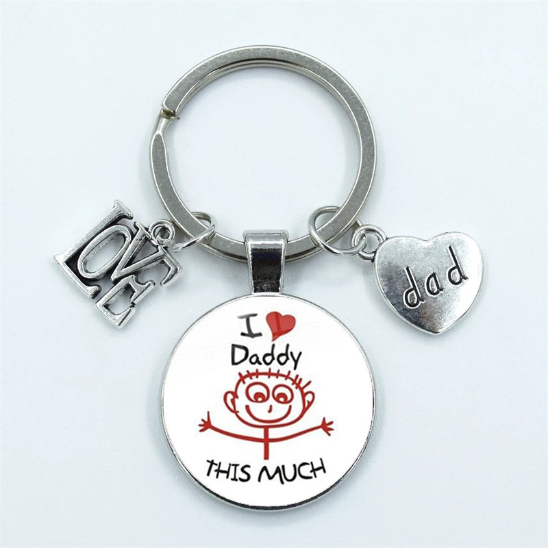I Love Dad Keychain My Dad Is A Super Hero Pendant Glass Dome Cabochon Key Ring Father's Day Best Gift