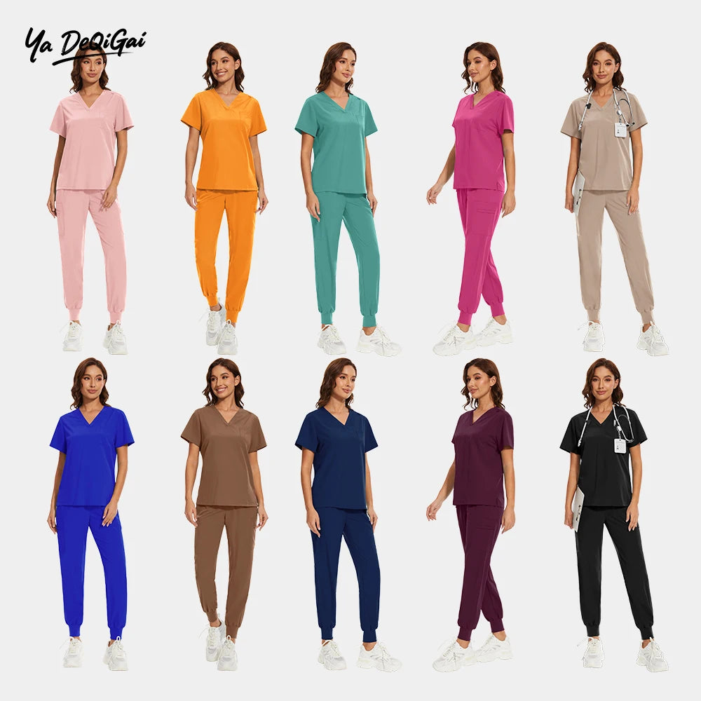 Women Men Unisex Scrub Set Medical Nursing Scrub Surgical Uniforms Beauty Salon Work Wear Clinical Scrubs Tops Pants Doctor Suit