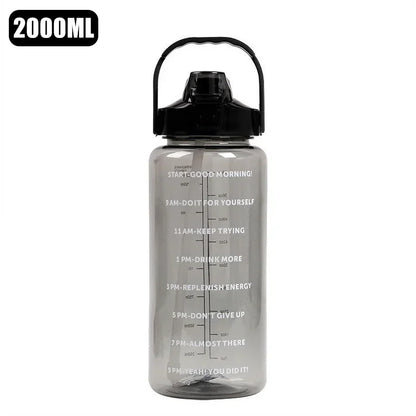 2 Liters Plastic Kettle Large Portable Travel Water Bottle with Straw Sports Fitness Cup High Value Big Fat Cup Adult Universal