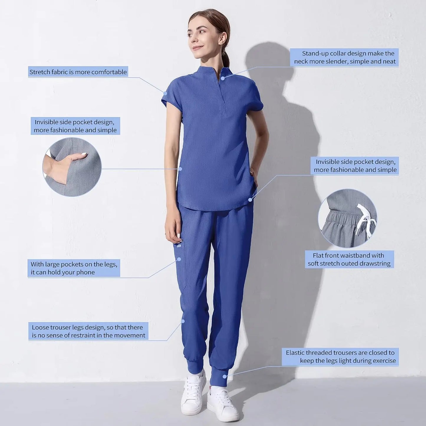 niaahinn Scrubs Set for Women Nurse Uniform Jogger Suit Stretch Top & Pants with Multi Pocket for Nurse Esthetician Workwear
