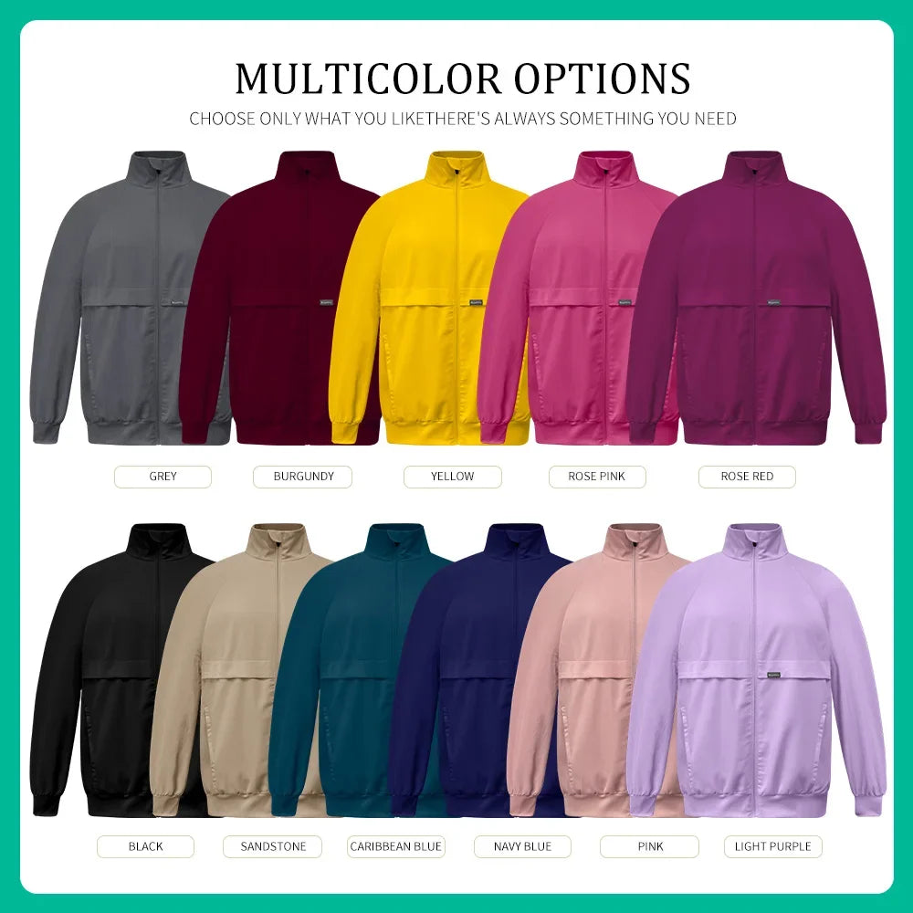 Long Sleeved Medical Scrub Jacket Pharmacy Uniform Women Solid Nurse Hospital Scrub Coat Surgical Uniforms Beauty Salon Workwear
