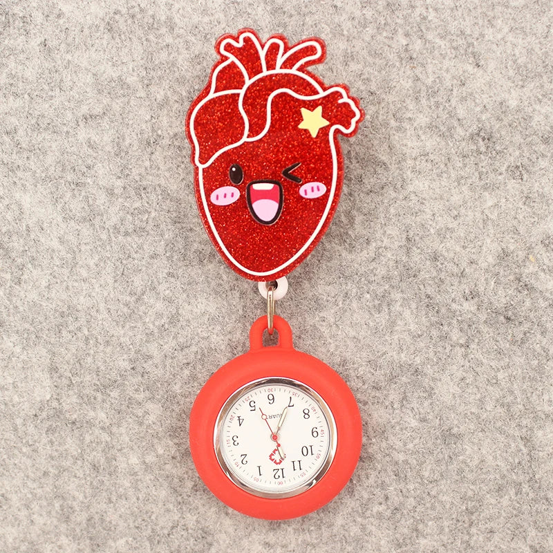 Cartoon Heart Lung Style Pocket Watch Retractable And With Clip For Doctor Nurse Men And Women