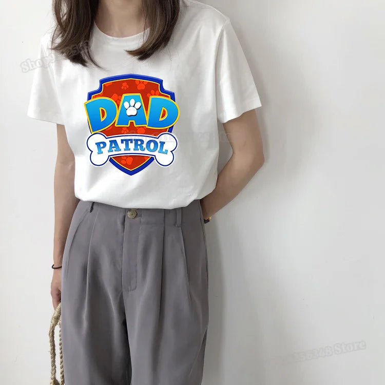 Cartoon Paw Patrols Dad Mum Graphic T Shirts for Men Women Couple Outfit Cotton Summer Clothes Short Sleeve Streetwear Tops Gift