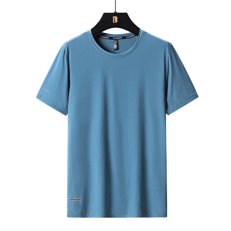 High-Quality Ice Silk T-Shirts Men Plus Size 8XL Male Tshirt Man Tee Shirt Breathable Wearing Tee Tops Running Fast Shipping