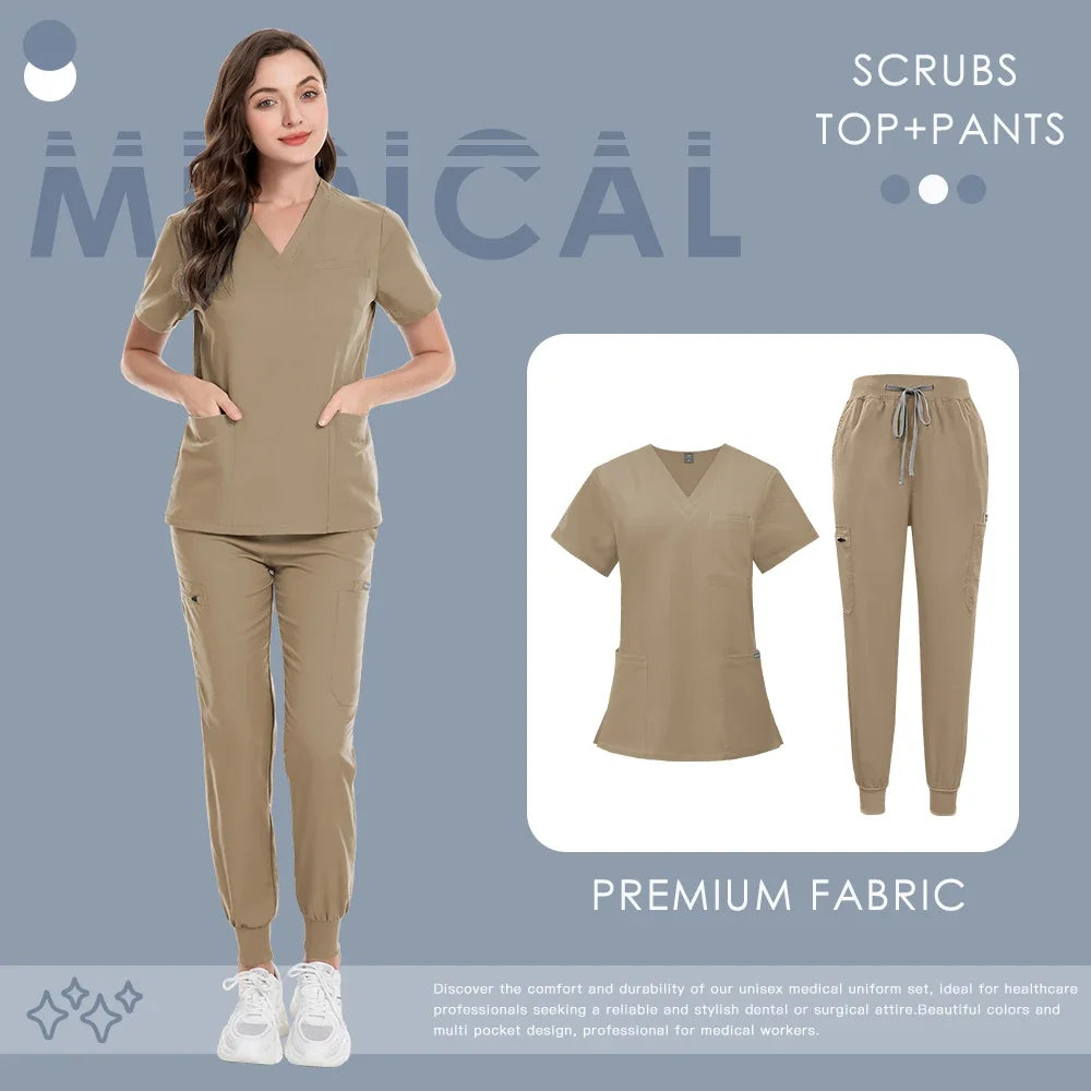 Scrub Set For Men Women Premium Nurse Uniform Medical Jogger Set Hospital Accessories Dental Clinic Lab Workwear Scrub Top Pants