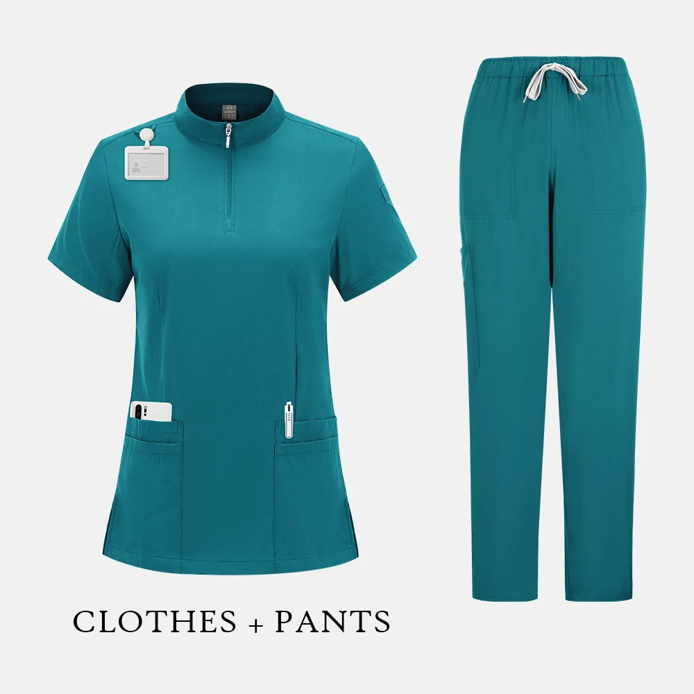 Professional Medical Scrubs for Women Doctor Nurse Uniform Clinical Surgery Outfit Lab Coat Pants Set Spa Beauty Salon Workwear