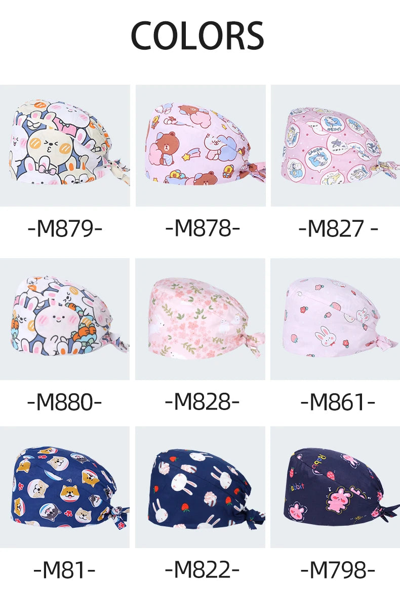 LONG HAIR Scrub Caps Surgical Medical Hats Cotton Nursing Caps Breathable Bouffant Healthcare Chef Pediatric Veterinary Hats M81