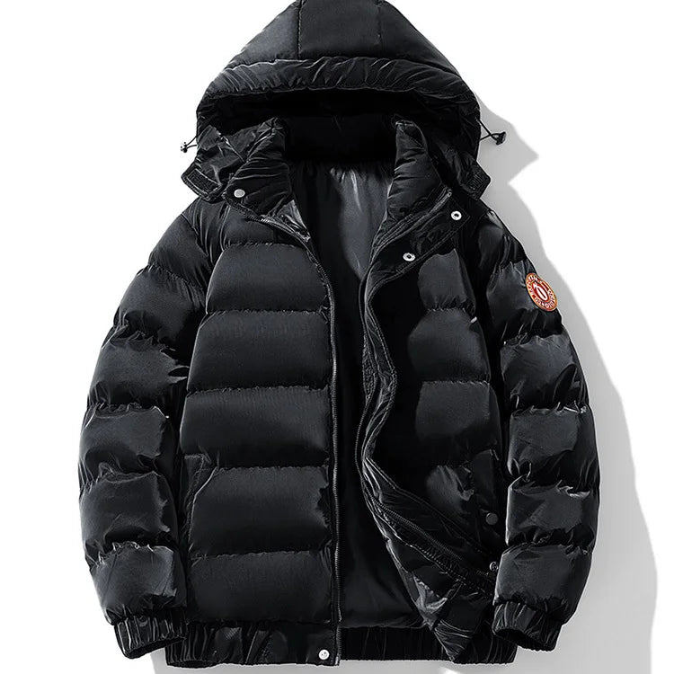 Winter Man Down Jacket Simple Solid Color Stand Collar Male Hooded Coat Thicken Cold-proof Loose Comfortable Men Outerwear