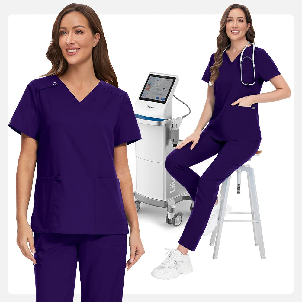 Niaahinn Spa Uniform Women Scrubs Suit Short Sleeved V-neck Surgical Nursing Set Multicolor Pet Grooming Doctor Medical Workwear