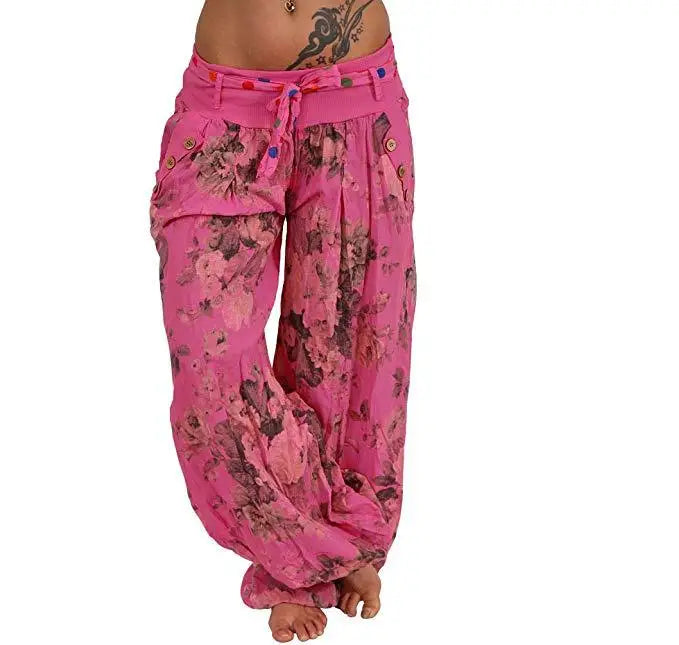 Autumn and winter women's clothing long Haren pants new digital print long wide leg pants Haren casual pants casual plus size