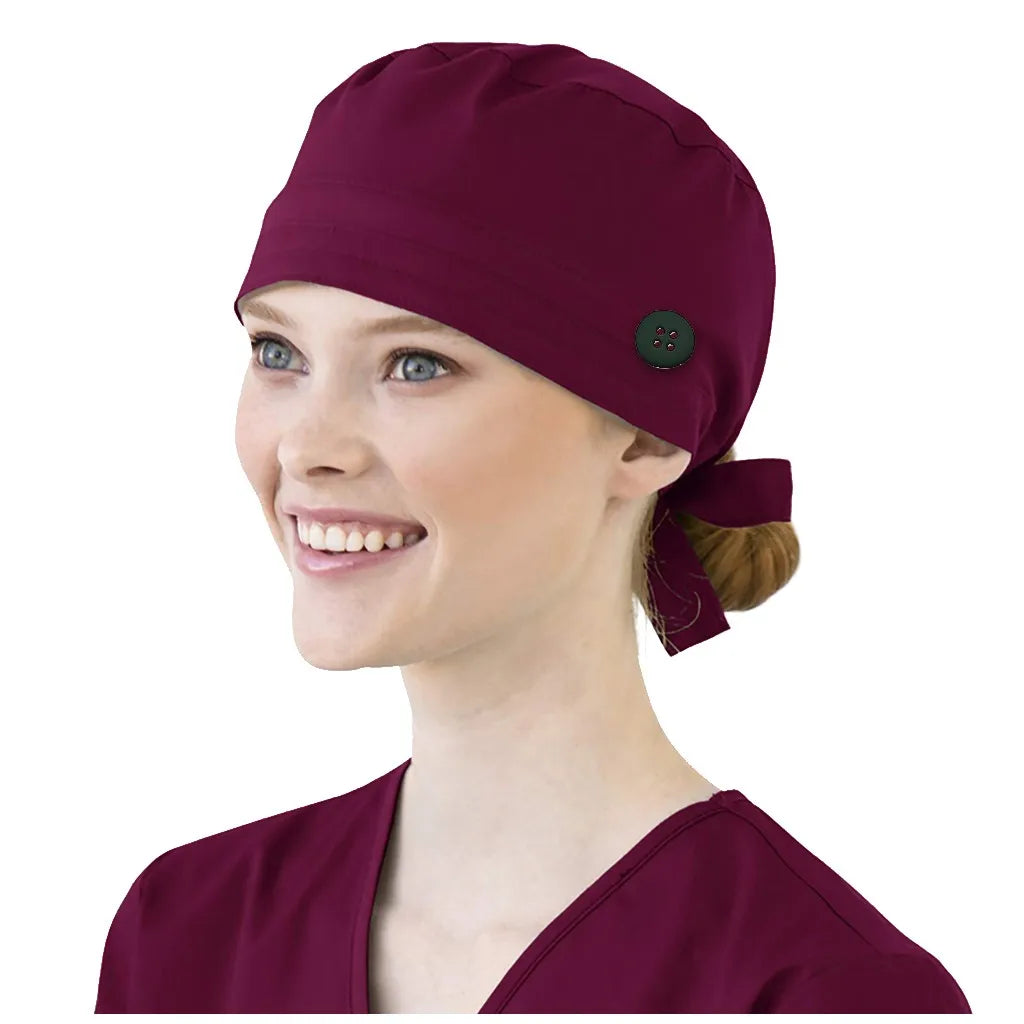Solid Color Scrubs Caps With Button Pet Grooming Agency Work Scrubs Beauty Work Hats Lab Nursing Scrubs Cap Gorro Enfermera