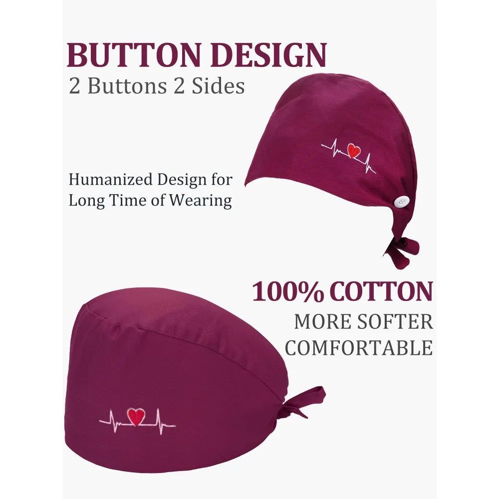 Solid color scrub cap with button pet grooming working Caps surgical cap Lab work hat womens Scrub hats nurse accessories