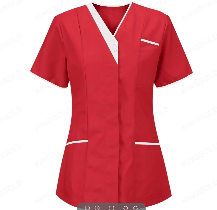 Custom Nurse UniformScrubs Tops Short Sleeve Pocket Clinic Nursing Scrub Tops Healthcare Carer Tunic Design Print Logo