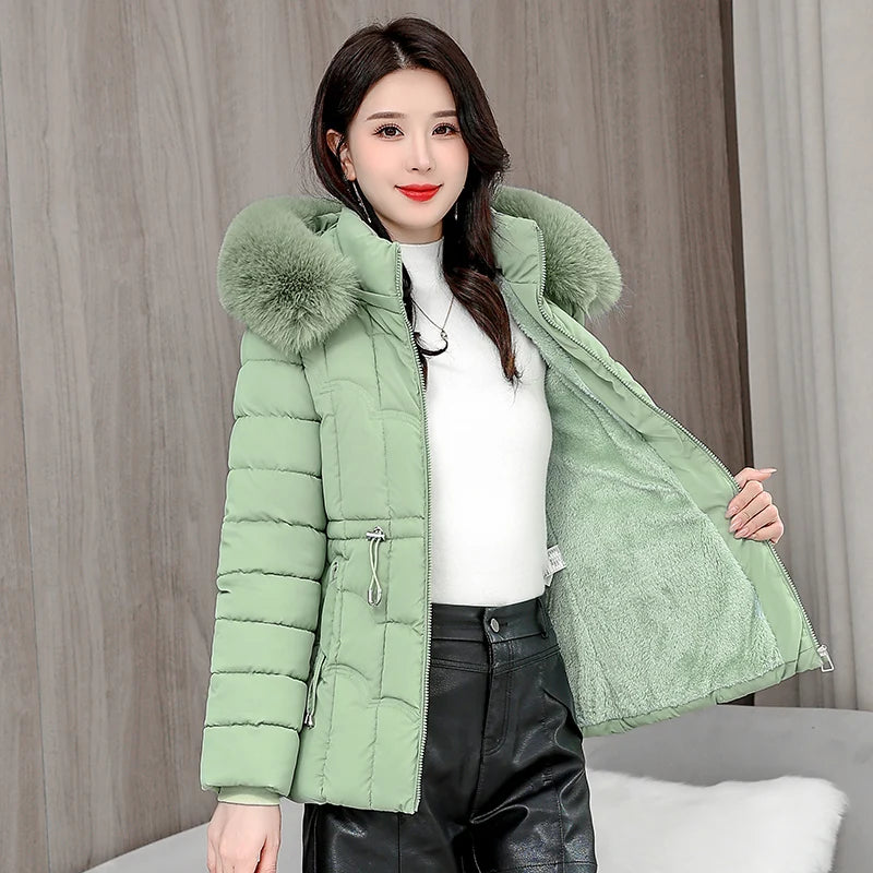 Winter  New Down Jacket Women Parkas Fashion High-Quality Warm Cotton Padded Coat Ladies Short Overcoat Hooded Overwear Tops