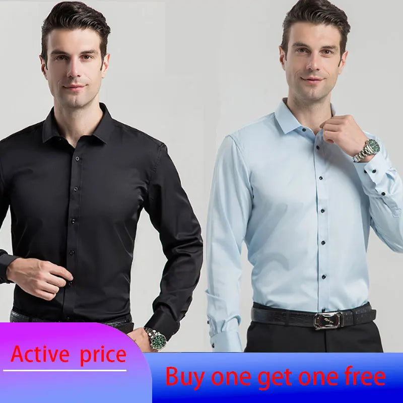 6XL 7XL 8XL Spring and Autumn Shirt Men's Long Sleeve Large Luxury Business Casual Slim Solid Color Wrinkle Free Press