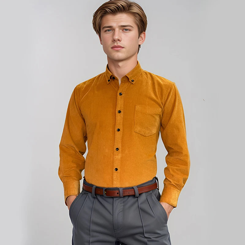 Size S-7XL Men's Corduroy Shirt Long Sleeve Cotton Casual Regular Fit Soft Comfortable Formal Dress Shirts Blouse Men Clothes
